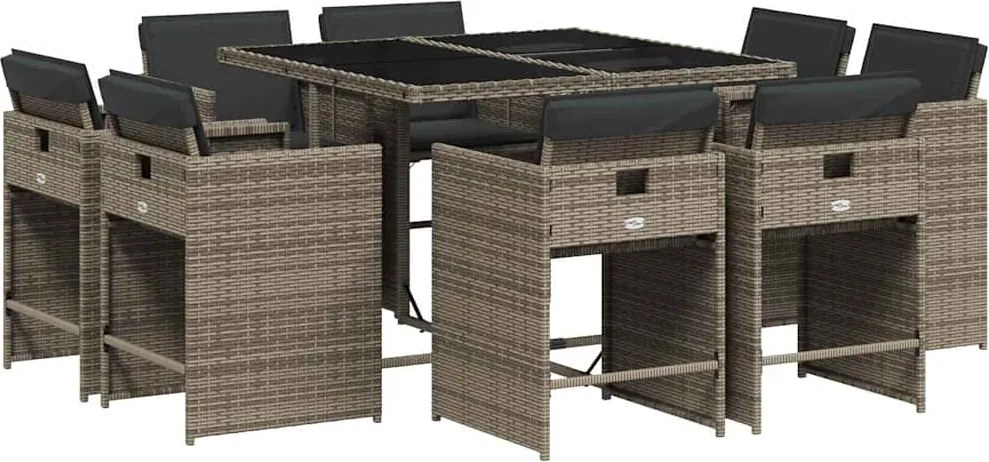 vidaXL Set mobilier grădină cu perne, 9 piese, gri, poliratan