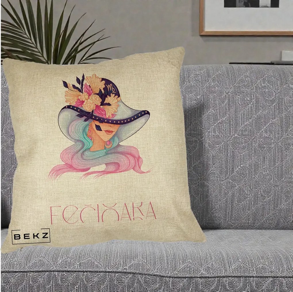 Perna Personalizata Zodie Fecioara, 40x40 cm, Crem, Husa Detasabila, Perna Inclusa, BEKZ®