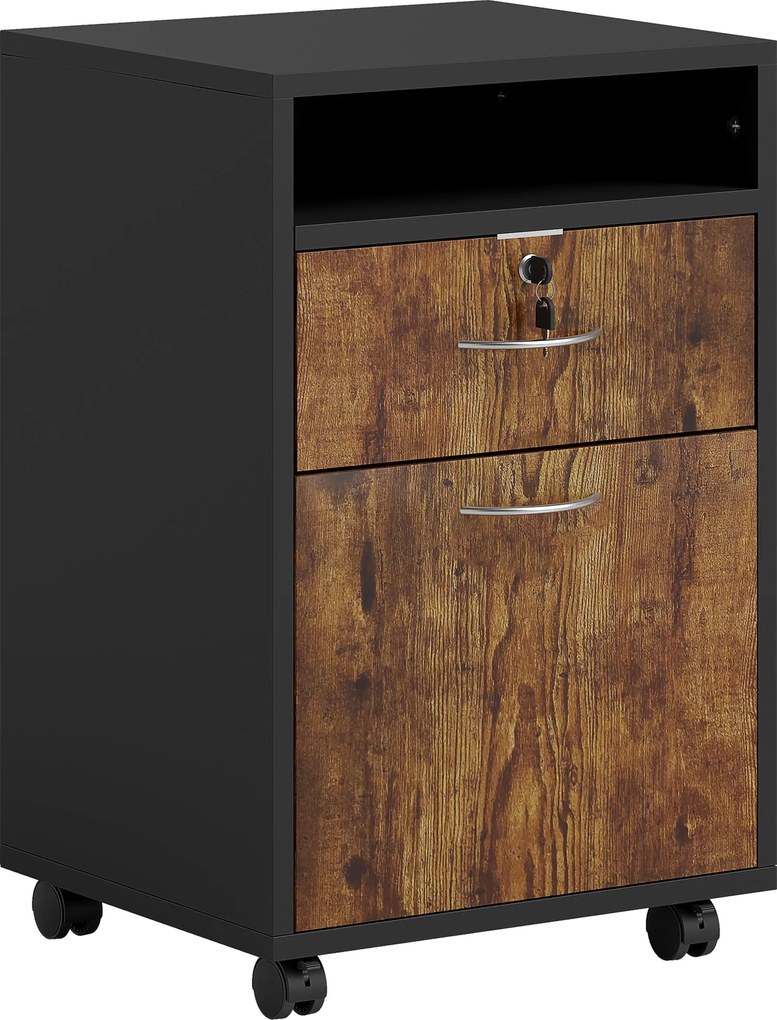 HOMCOM Dulap de Birou cu Raft Deschis, Sertar și Dulăpior, Maro | Aosom Romania