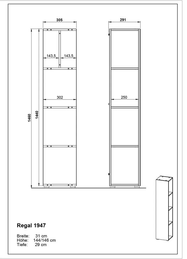 Dulap de baie gri antracit 31x144 cm Vasio – Germania