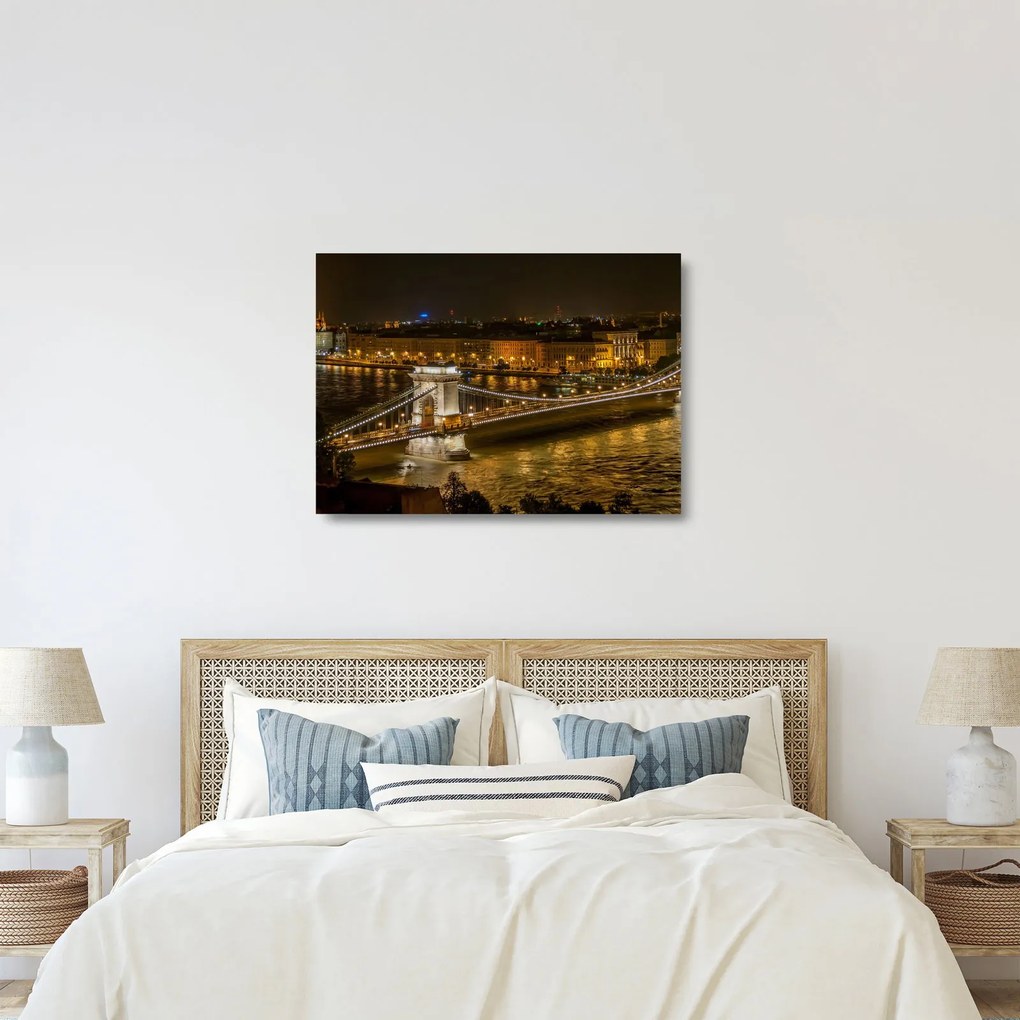 Tablou pe sticlă orașului nocturn (70x50 cm)