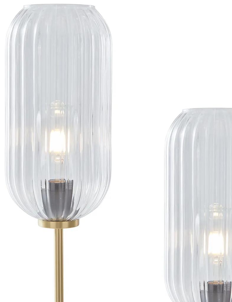 Lampă de podea Art Deco alamă cu sticlă transparentă 2 lumini - Rid
