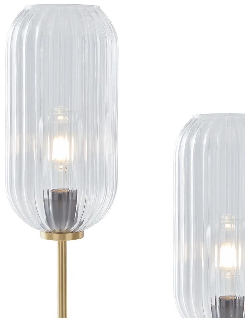Lampă de podea Art Deco din alamă cu sticlă transparentă cu 2 lumini - Rid