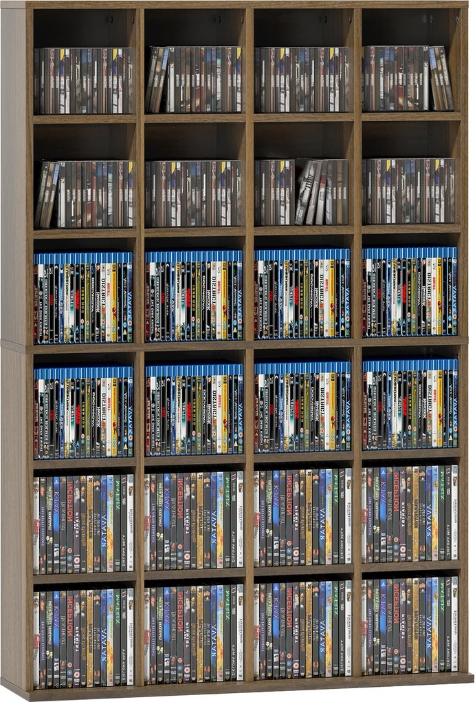 HOMCOM Mobilier de depozitare multimedia 456 CD/ 336 DVD - bibliotecă din lemn cu rafturi reglabile, 89 x 130,5 cm, maro | Aosom Romania