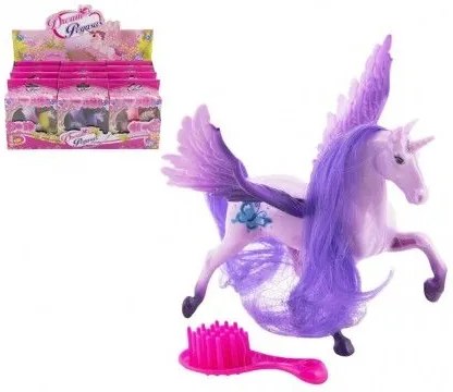 Unicorn/cal cu aripi, piepten, plastic 12 cm 3 culori