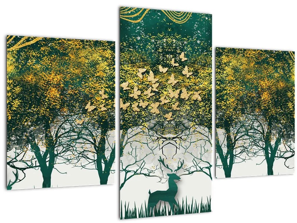 Tablou - Căprioare în pădurea verde (90x60 cm)