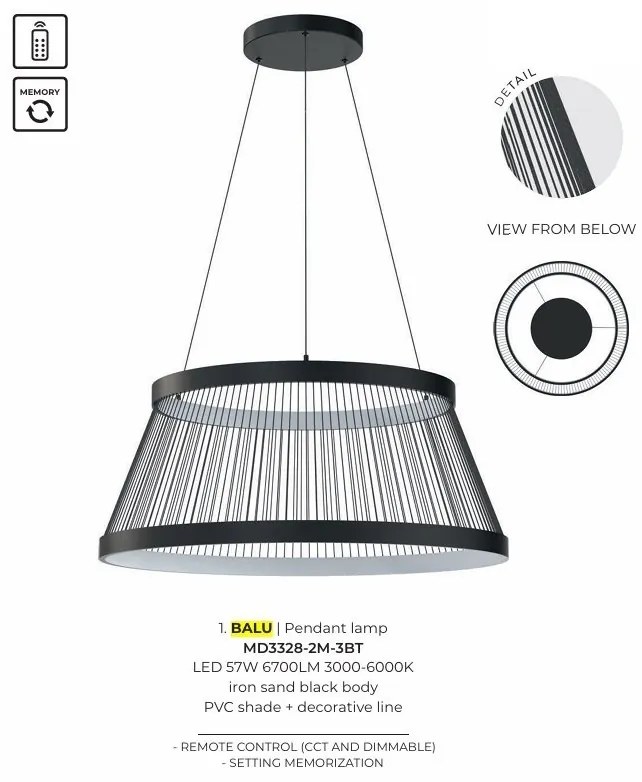 Lustra moderna suspendata LED cu telecomanda BALU