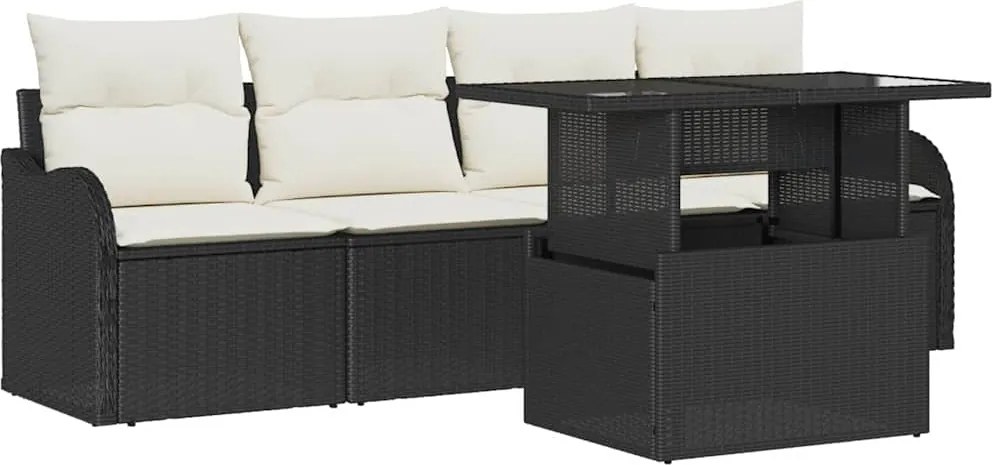 vidaXL Set de canapele pentru grădină cu pernă 5 pcs Negru Rattan poli