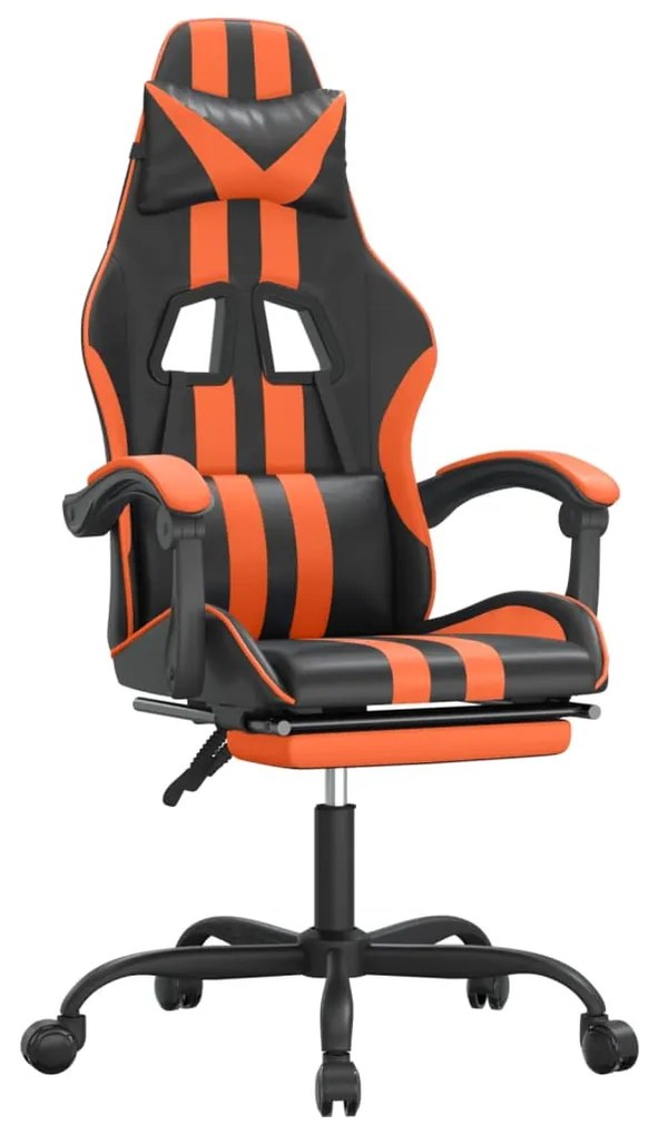 Scaun de gaming cu suport picioare, negru oranj, piele eco