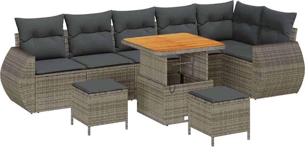 vidaXL Set de canapele pentru grădină cu pernă 9 pcs Gri Poli Rattan