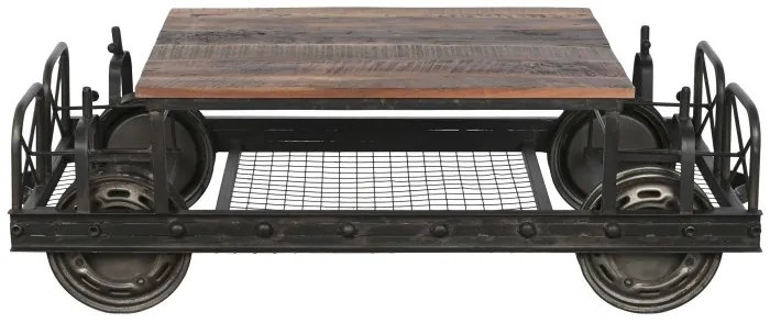 Masuta de cafea, din metal si blat din lemn, cu aspect vintage, Ferros