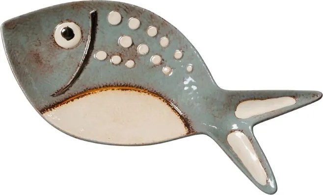 Platou servire bleu, din ceramica, forma de peste, Bubble