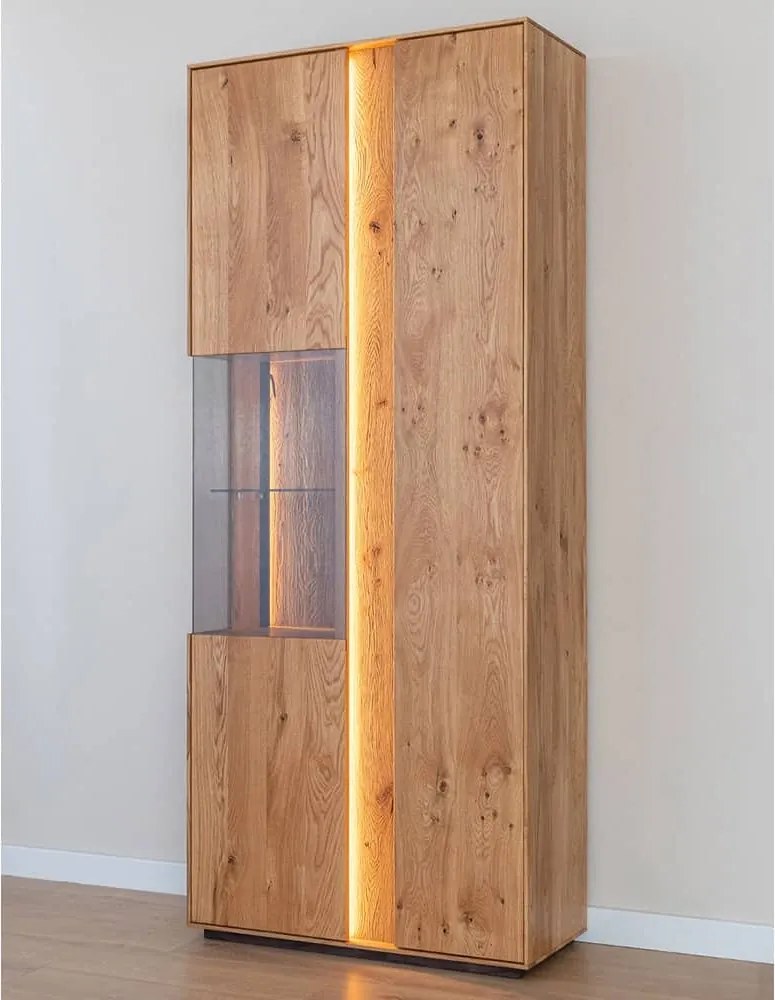Vitrină lemn masiv Dublă Aurora Iluminată Stejar, 85 × 37 × 205 cm