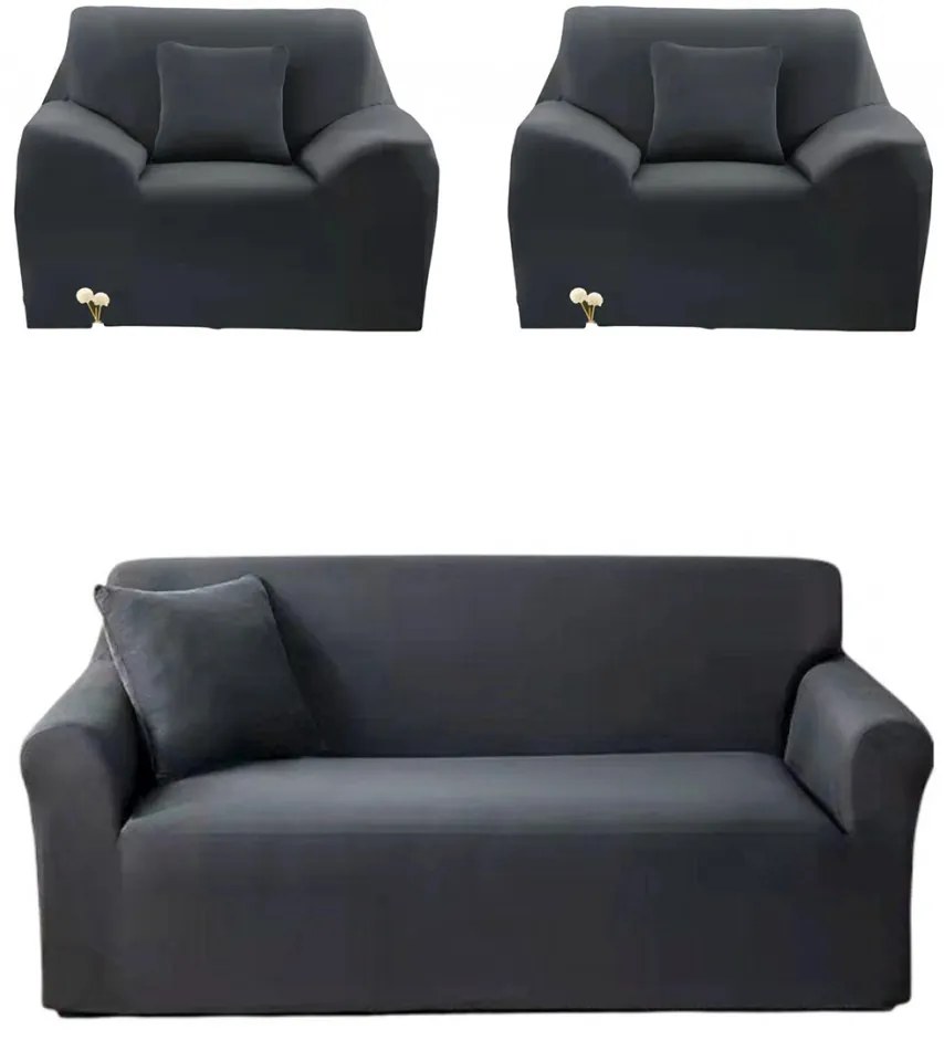 Set huse elastice, canapea 3 locuri + 2 fotolii, gri inchis, HES-01GI