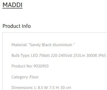 Stalp de exterior pentru terasa sau gradina, MADDI H-30cm