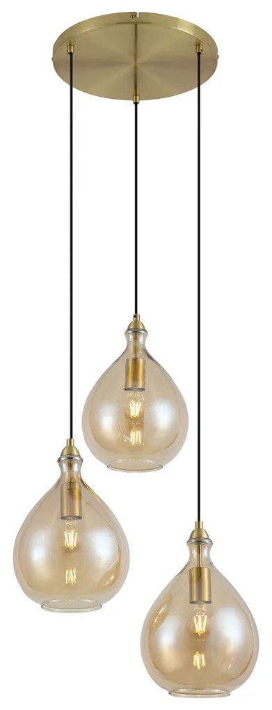 Lampă suspendată modernă aurie cu sticlă ambră cu 3 lumini - Traditional