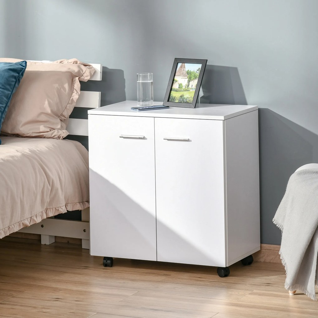 HOMCOM Comodă TV cu Roți Incluse, pentru Living sau Dormitor, 60x35x65 cm, Alb | Aosom Romania