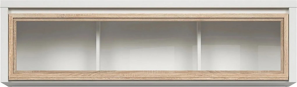 Vitrina suspendata KASPIAN, alb/stejar sonoma, PAL/sticla, 144x31x40 c