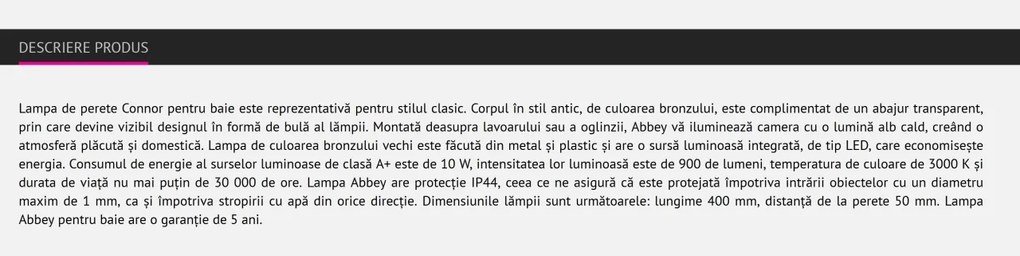 Aplica perete LED pentru oglinda baie IP44 Abbey 5786 RX