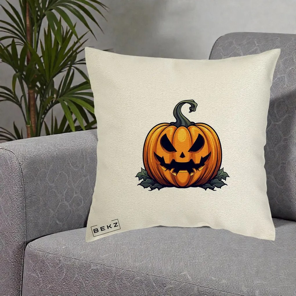 Perna Decorativa Halloween Jack-o'-Lantern Infricosator, 40x40 cm, Ecru, Husa Detasabila, Perna Inclusa, BEKZ®