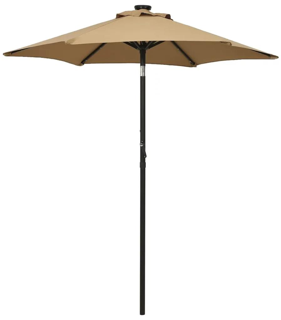Umbrela de soare cu lumini LED, gri taupe, 200x211 cm, aluminiu
