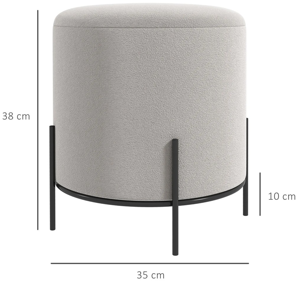 HOMCOM Pouf taburet pouf suport pentru picioare din catifea cu picioare din oțel pentru salon dormitor Ø 35 x 38 cm gri deschis | Aosom Romania