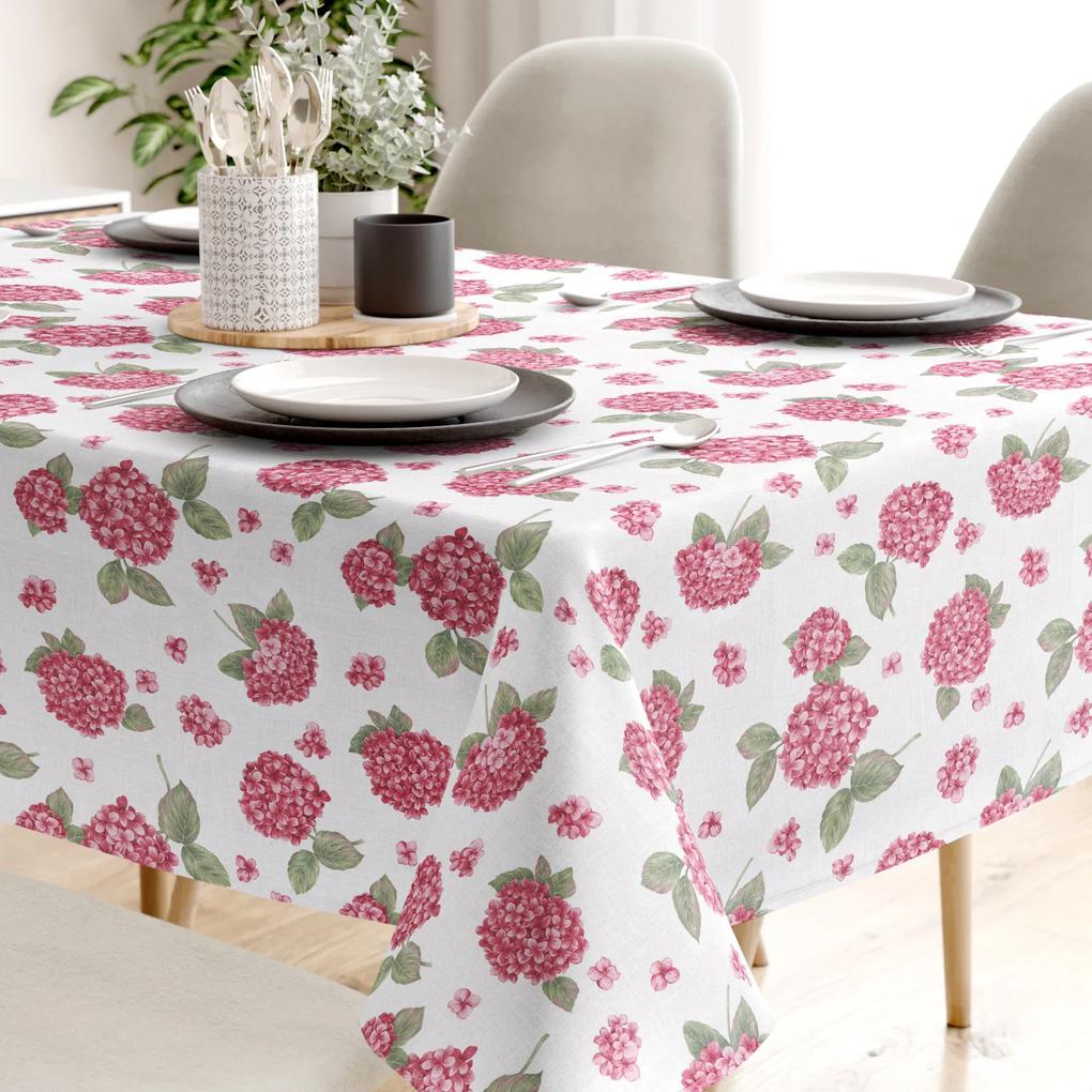 Goldea față de masă decorativă loneta - flori de hortensie roz 120 x 140 cm