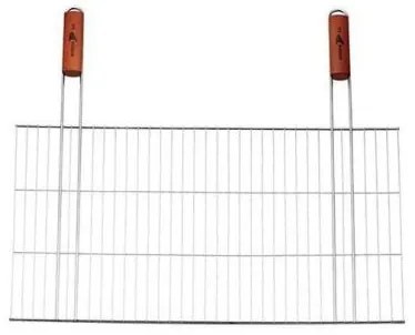 Grill, pentru gratar, dreptunghiular, cromat, maner lemn, 48x38 cm