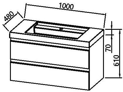 Set mobilier baie (masca suspendata cu 2 sertare si lavoar) Kolpa San Harmony 100x48xH61, stejar inchis