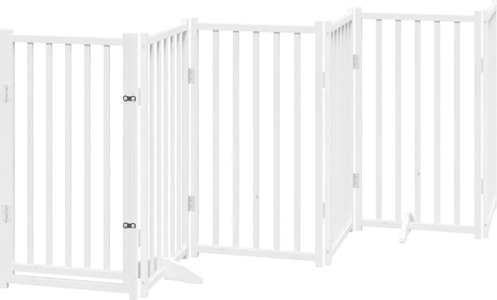 vidaXL Poartă câini pliabilă cu ușă, 6 panouri, alb, 300 cm, lemn brad