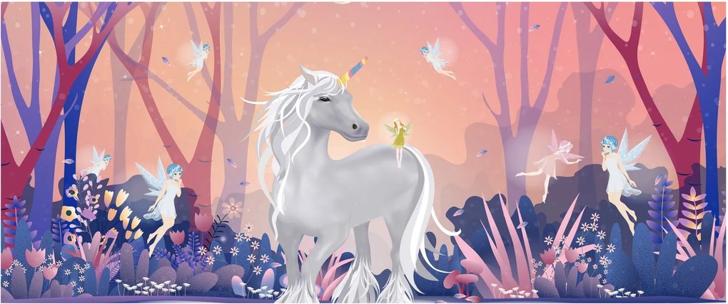 Tablou - Unicorn în pădurea fermecată (120x50 cm)