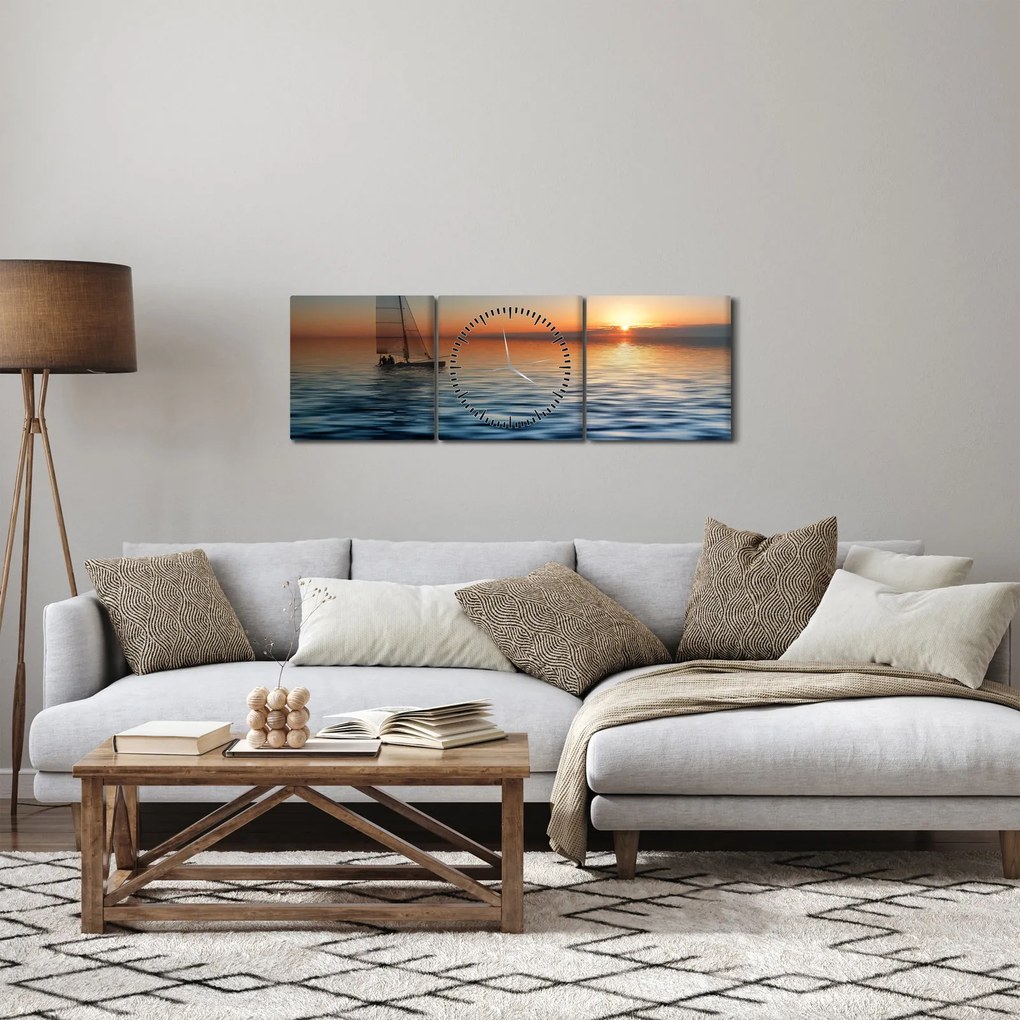 Tablou - Bărci cu vele pe mare (cu ceas) (90x30 cm)