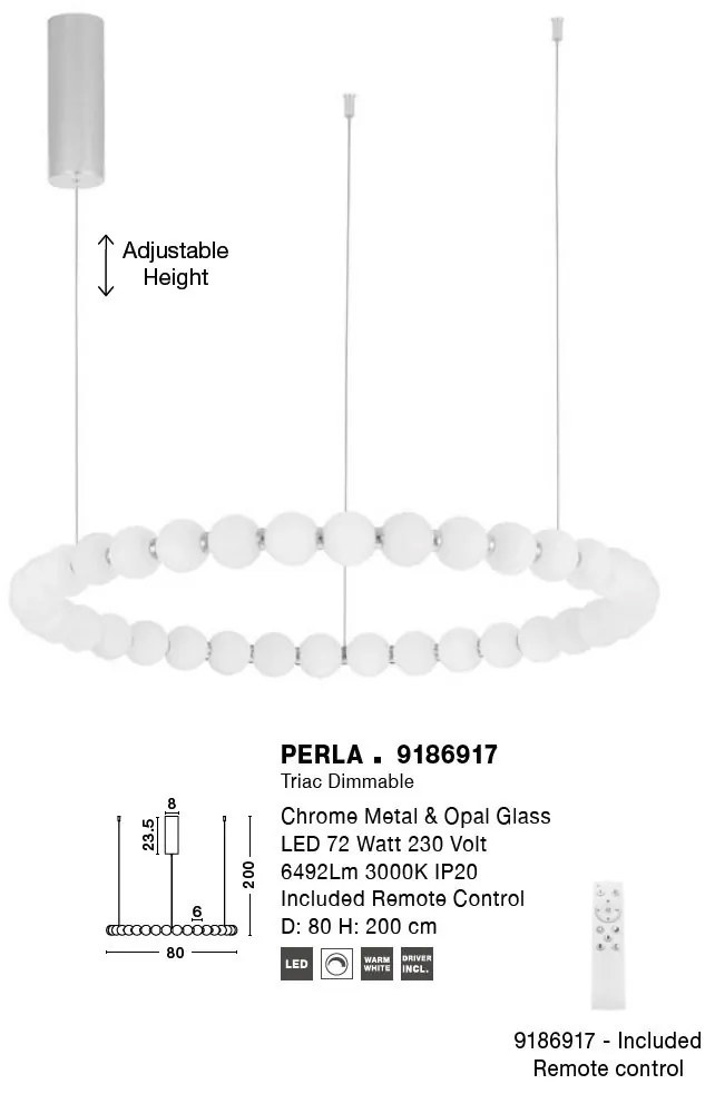 Lustra LED suspendata cu telecomanda design decorativ PERLA