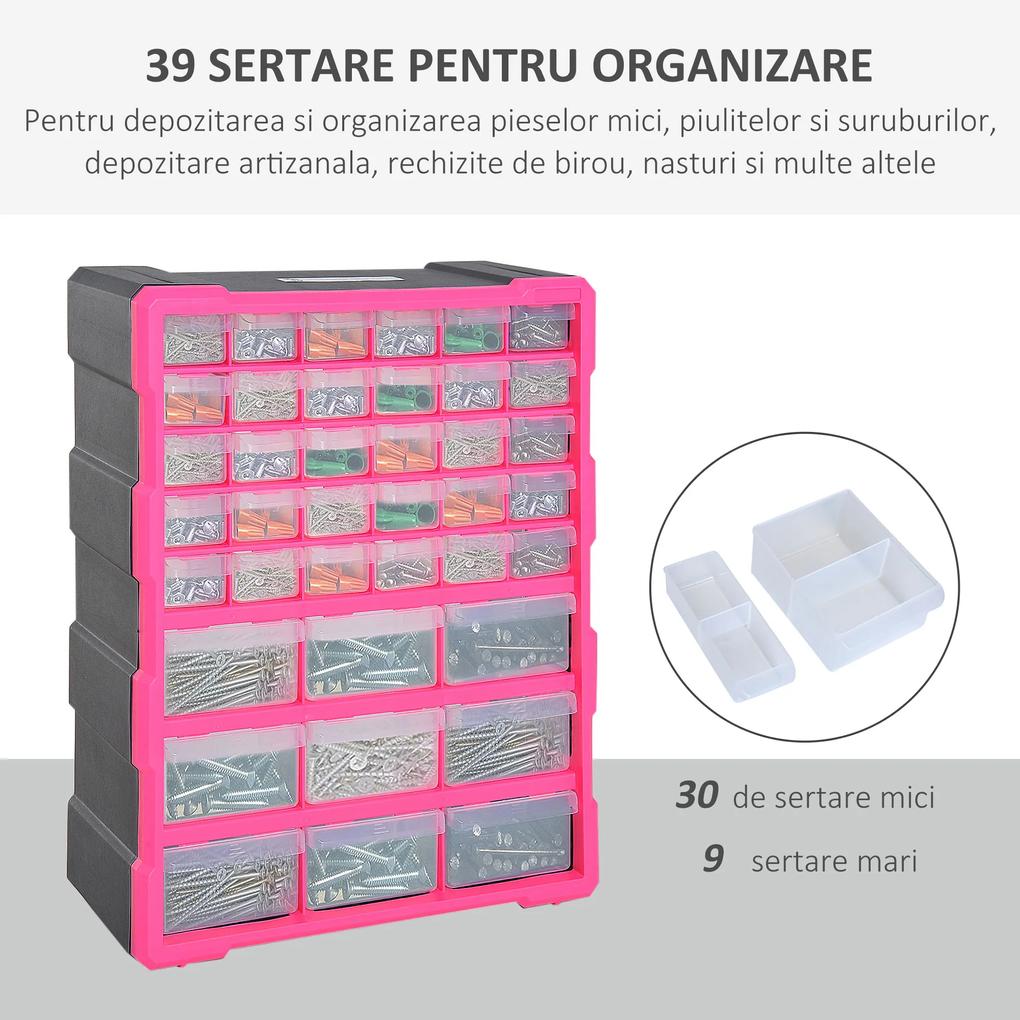 DURHAND Organizator pentru Scule cu 39 Sertare Transparente, Ideal pentru Depozitarea Obiectelor Mici, Dulap din Plastic Rezistent | Aosom Romania