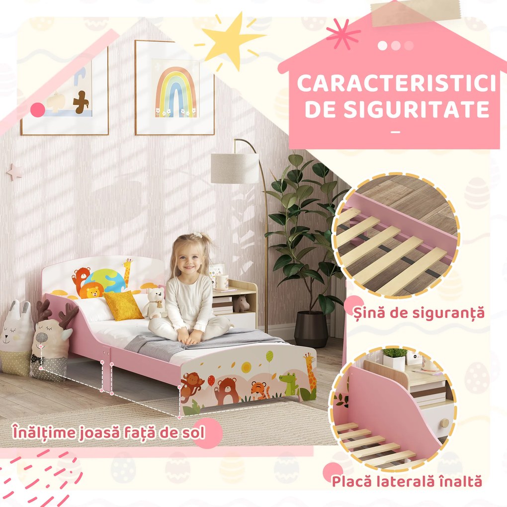 AIYAPLAY Pat pentru Copii 3+ Ani cu Margini Înalțate și Bariere Roz | Aosom Romania