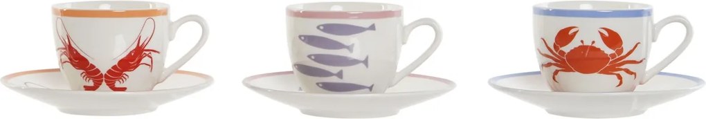 Set cană espresso și farfurioară din porțelan cu motive marine, 90 ml, 8,5×6×5 cm, „Aigua"