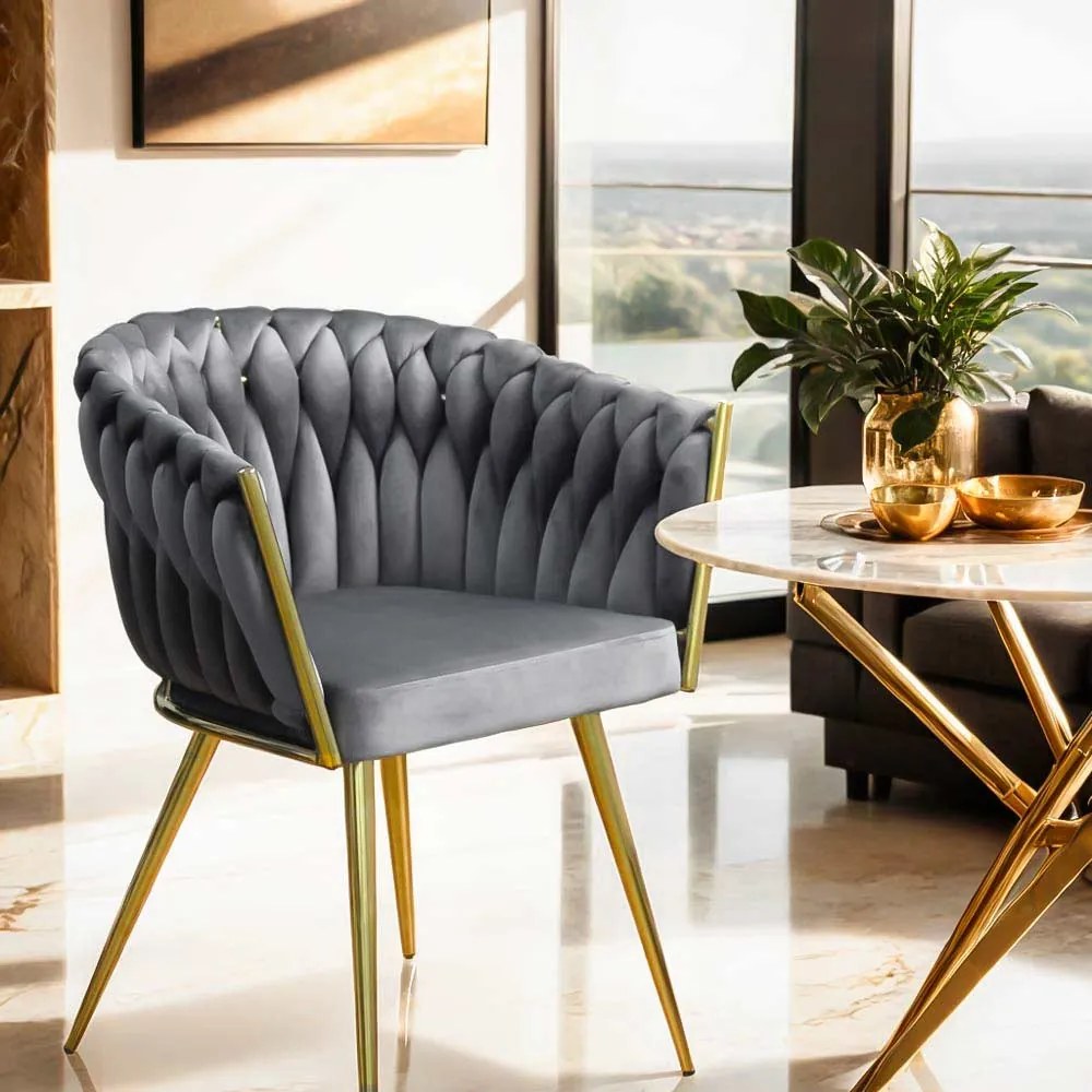 Scaun living din catifea cu picioare aurii BUC 261 gri