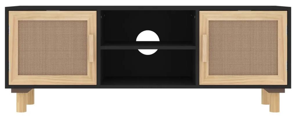 Comoda TV, negru, 105x30x40 cm lemn masiv pin si ratan natural 1, Negru
