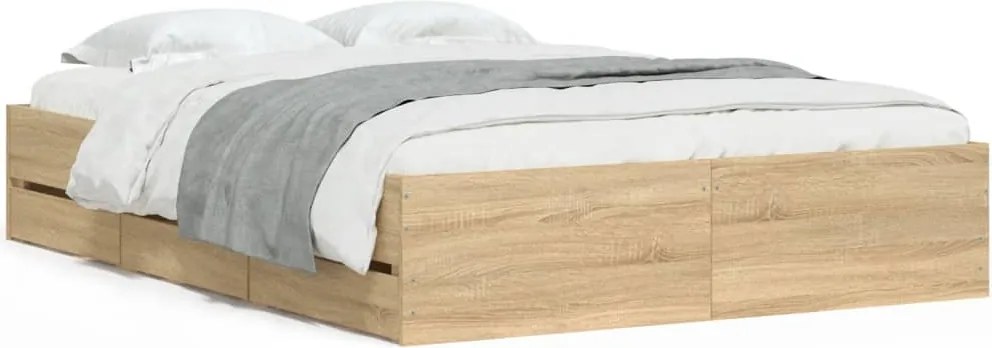 vidaXL Cadru de pat cu sertare stejar sonoma 120x200 cm lemn prelucrat