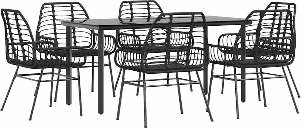 vidaXL Set de sufragerie de grădină 7 piese sticlă neagră polirattan