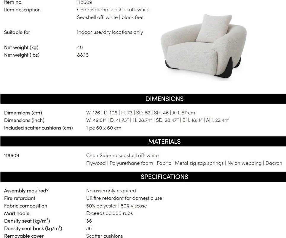 Fotoliu design LUX Siderno, Seashell off-white