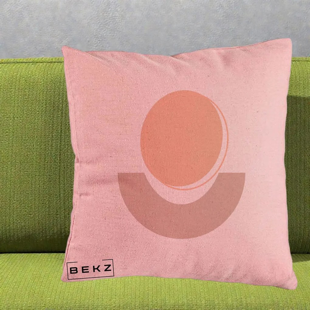 Perna Decorativa Geometric Boho Luna si Disc, 40x40 cm, Roz, Husa Detasabila, Perna Inclusa, BEKZ®