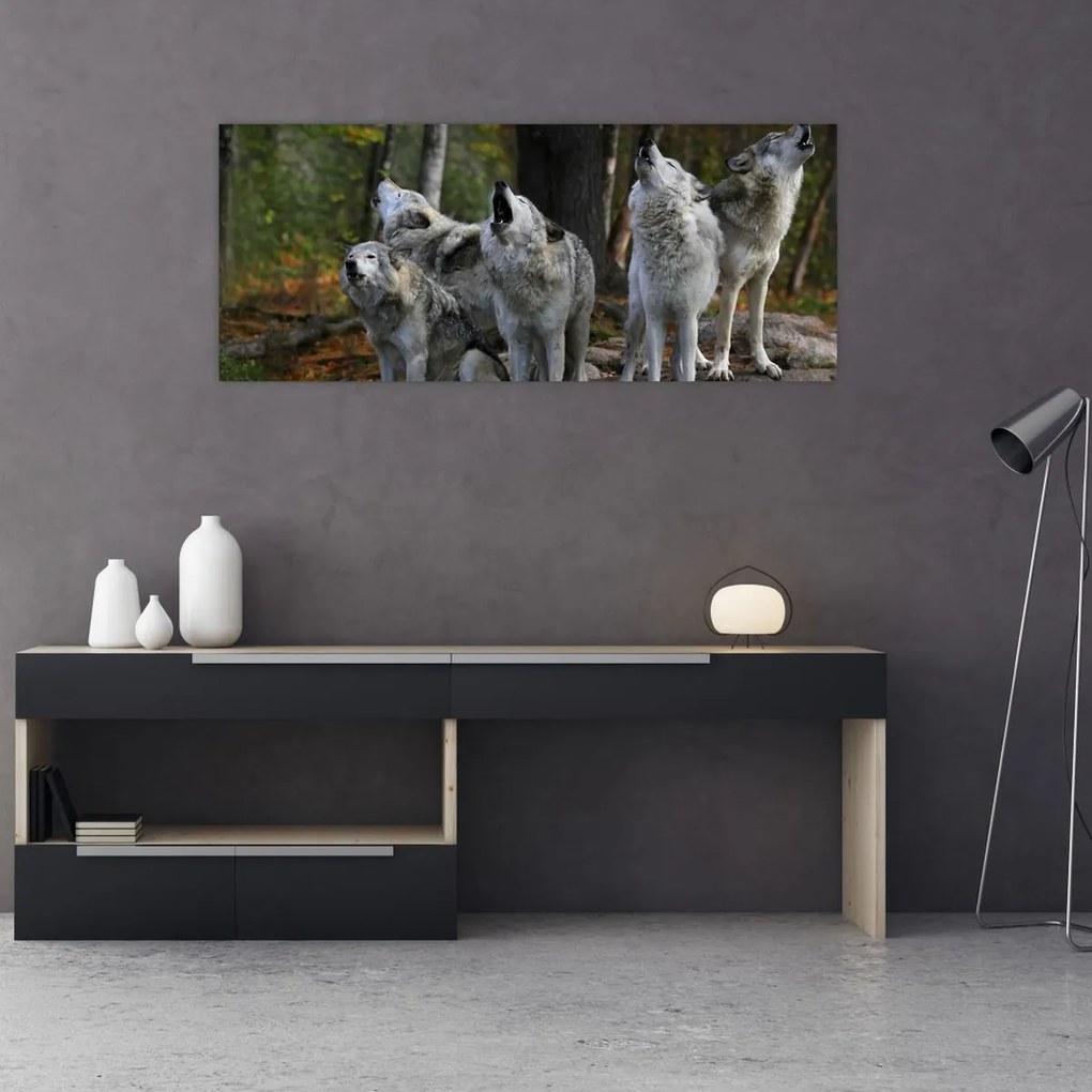 Tablou - Lupii de pe stâncă (120x50 cm)