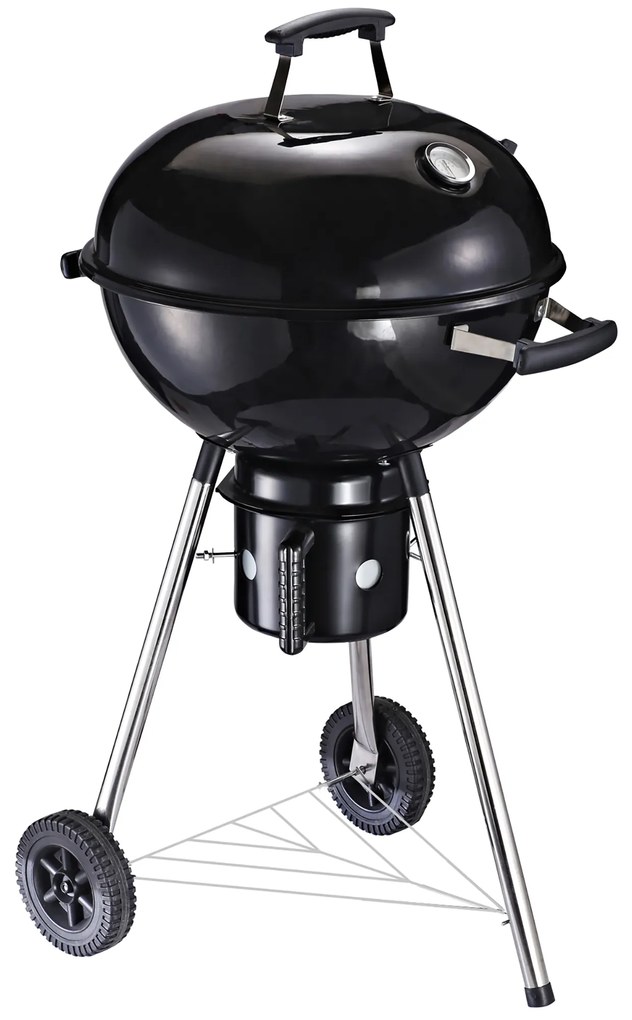 Gratar Portabil OutSunny din fonta, 2 roti, 2 grile, Capac, 50x63x94cm | Aosom RO