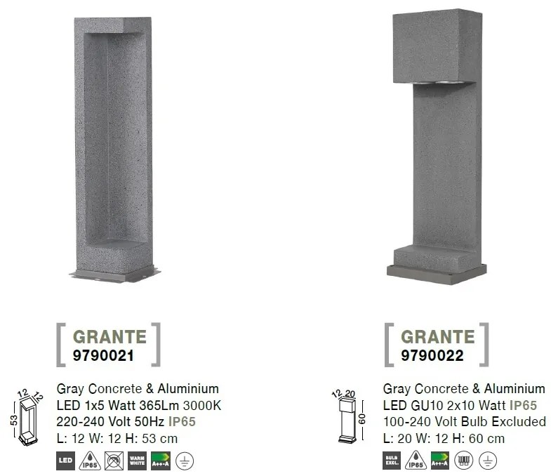 Stalp modern de exterior IP65 GRANTE gri ciment, H-60cm