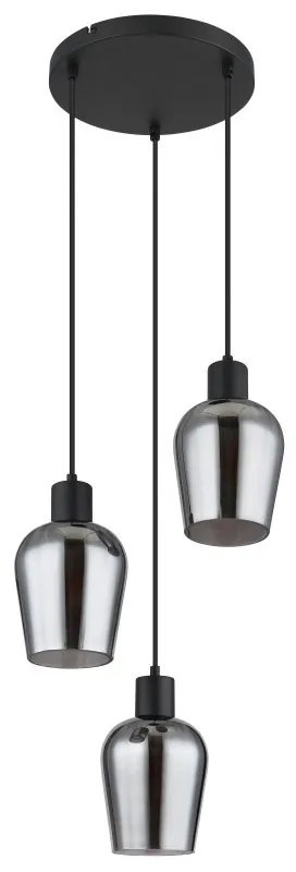 Lustra suspendata design modern RYAN 3L negru/fumuriu
