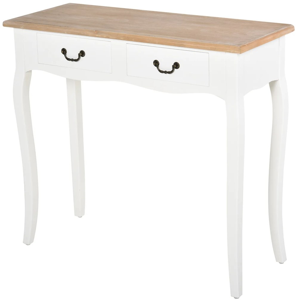 HOMCOM Masă Consolă Masă pentru Intrare Scaun de Săpun 2 sertare dim. 87L x 34l x 78H cm MDF Lemn Masiv Pin Deschis Alb | Aosom Romania