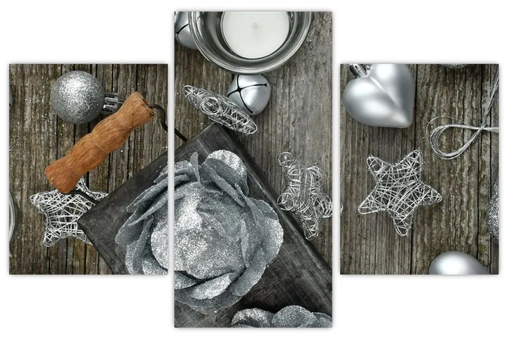 Tablou - decorațiuni argintii de Crăciun (90x60 cm)