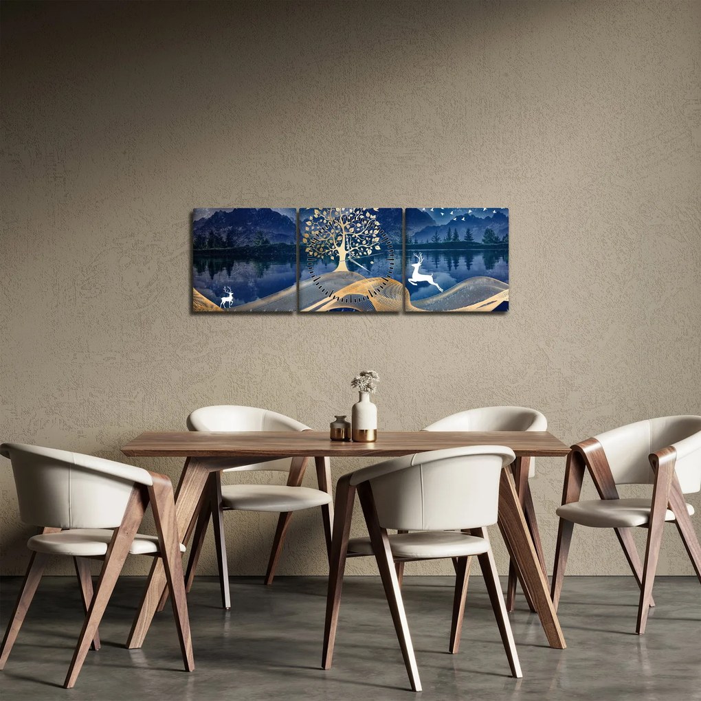 Tablou - Cerbi în luna plină (cu ceas) (90x30 cm)