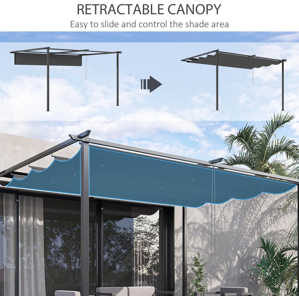 Foisor tip pergola Outsunny cu acoperis culisant, suruburi si carlige incluse, otel si poliester 390x290x220 cm, gri | Aosom Romania